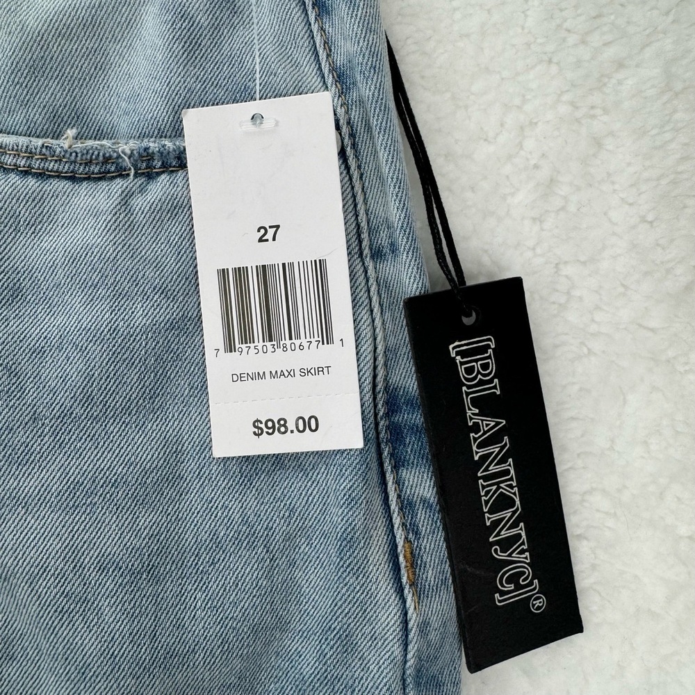 BlankNYC Denim Maxi Skirt Front Slit Light Wash Sz 27 Vintage Y2K Stretchy NWT - Picture 7 of 13